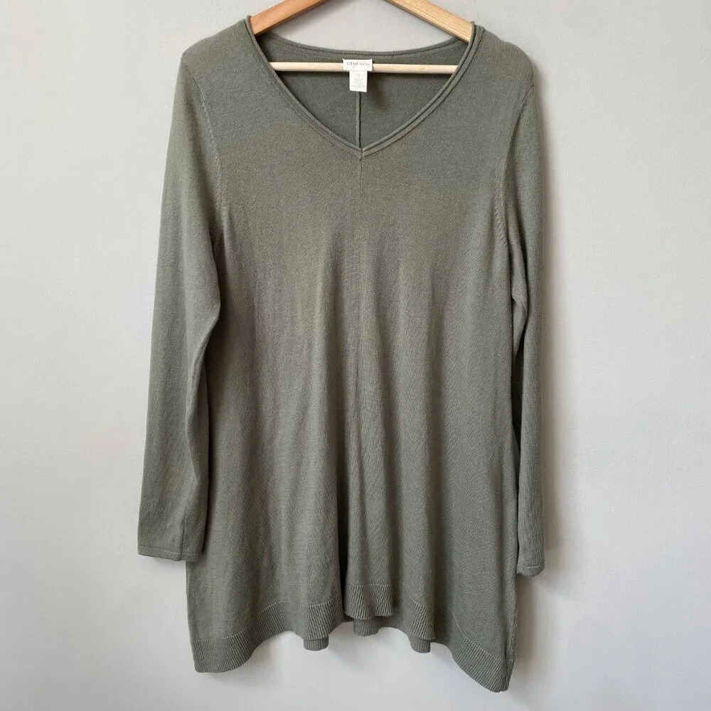 Chico's Womens Size 1 V-Neck Long Sleeve Silk Knit Pullover Casual Sweater Green - Picture 5 of 15